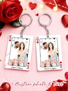 Personalized "My King/Queen" Photo Keychain, Customized Acrylic Couple Keychain, Valentine's Day/Anniversary Gift (For Him/Her), Anniversary, Birthday, Couple Gift, Birthday Gift, Bag Charm, Wallet Charm - Multicolor - View 1