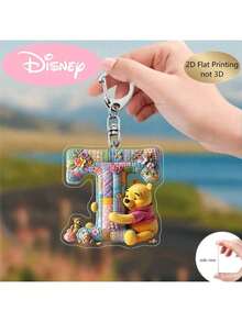 2D刺绣字母钥匙扣，26个A-Z花卉卡通设计亚克力吊坠，带链子，适用于包包、车钥匙、旅行配件、礼品，可爱花卉和维尼熊钥匙扣设计，表面光滑，钥匙扣，装饰钥匙扣，卡通钥匙扣，情人节礼物，粉丝礼物，2D平面礼品（如果产品不透明，请撕掉背面的保护膜） - 彩色 - 查看 19