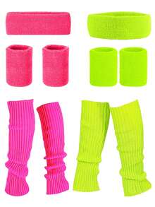 D EXCEED 5/6件套80年代女士运动服饰配件 – 头带、腕带、腰包、腿套、半透明纯色连裤袜，适用于瑜伽、户外运动、80年代主题团体运动服、节日礼物 - 彩色 - 查看 22