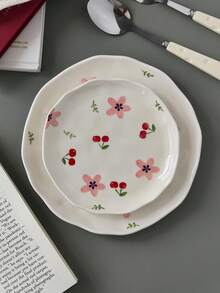1pc/2pcs/4pcs Ins风格可爱樱花陶瓷餐盘，手绘釉下彩樱花盘，西餐盘，牛排意面盘，下午茶甜品盘，蛋糕水果盘，蔬菜沙拉盘，家用菜盘，咖啡厅酒店餐盘 - 彩色 - 查看 10