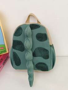 1pc Gray Dotted + 3D Tail Backpack, Zipper Closure, Cute Style, Suitable For Outings And School, All Seasons - Green - View 11