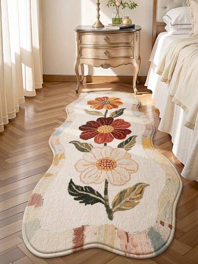 1pc Vintage Minimalist Floral Print Carpet Runner Mat, Non-Slip Entryway Doormat, Soft Rug, Foldable & Washable, Suitable For Living Room, Kitchen, Bathroom, Bedside, Thick Plush, Suitable For Halloween, Thanksgiving, Autumn/Winter Kitchen Carpet