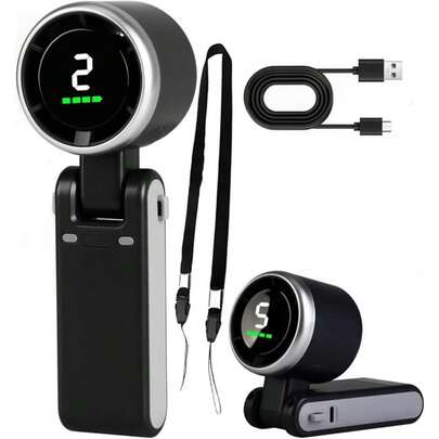 SULVGO 三合一便携式手持/涡轮风扇，5档高效制冷，内置2*2000mAh电池和数字显示屏，可折叠USB/Type-C充电迷你风扇，适合露营、旅行、室内外使用