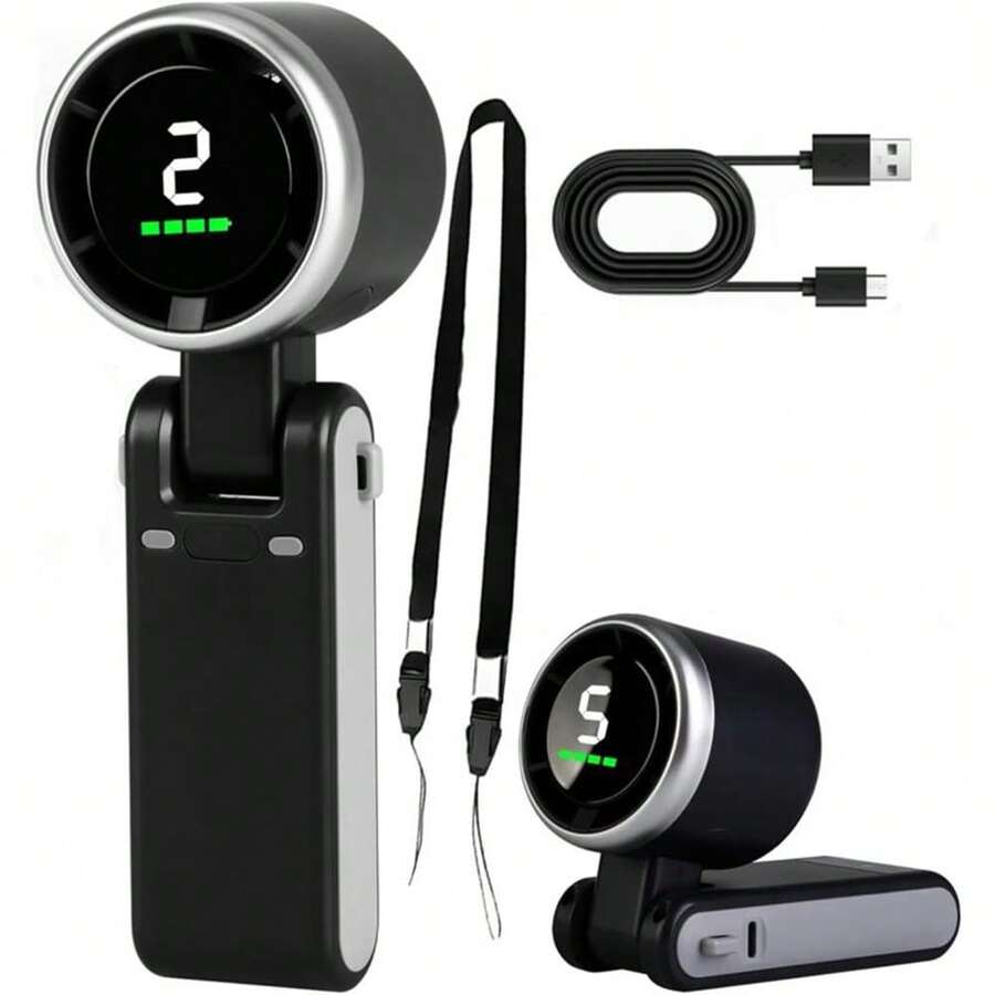 SULVGO 三合一便携式手持/涡轮风扇，5档风速强劲制冷，内置2*1800mAh电池和数字显示屏，可折叠USB/Type-C充电迷你风扇，适用于露营、旅行、室内和户外使用