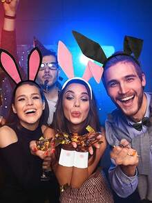 4件套复活节兔子服装套装，包括兔耳朵头箍、领结、袖套，派对舞会服装，女士头饰套装，适合节日、主题派对、化装舞会。 - 彩色 - 查看 5