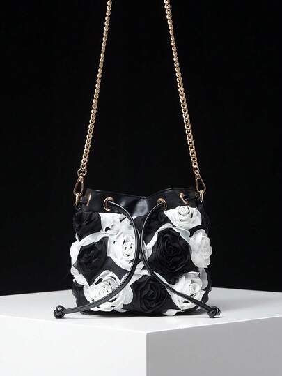 Miniplånbok, Axelremsväska, Blommigt tryck, Metallkedja, Fest, Bal, Balaccessoar, Bröllopstillbehör, Elegant damplånbok, Present till kvinnor, Alla hjärtans dag (slumpmässigt mönster)