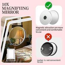 vanity tocadorBRIGHTINWD Espejo de cambiador con luces espejo de cambiador de  con luces control táctil 3 modos de iluminación de color para recámara espejo de aumento desmontable de 10X rotación de - Blanco - Ver 5