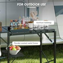Outsunny Camping Kitchen Table, Aluminum Portable Outdoor Cooking Table, Fold-Up Cook Station With Windscreen And 3 Enclosed Cupboards For BBQ, Party, Picnics, Backyards - 黑色,長 68.5 英寸 x 寬 19.7 英寸 x 高 47.2 英寸 - 查看 7