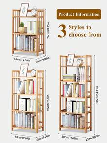 3/4/5 Tier Bookshelf With Bamboo,Minimalist Floor Standing Bookshelf,Rustic Bamboo Construction,Multi-Layer Space, Rounded Corners,For Living Room, Bedroom, Balcony. - 天然竹色 - 查看 8