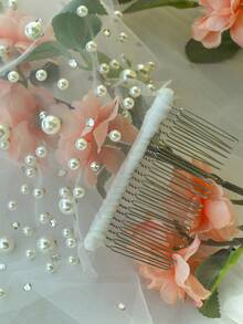 1 Stück funkelnder Kristall & Kunstperlen Brautschleier, Fingerspitzen- & Kathedralenlänge, geeignet für Hochzeit, Junggesellinnenabschied, Brautmodenausstellung, inklusive Metallhaarklammer - A - Übersicht 4