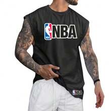 Oversized Men's Tank Top 100% Cotton Basketball T-Shirt Weightlifting Streetwear Workout Beach Gym - 黑色 - 查看 2