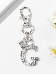 1pc Unisex New Alloy Rhinestone Letter Keychain, Creative Personalized Shiny Letter Accessory, Fashion Bag/Car Key Chain, Holiday/Birthday Gift - Silver - View 4