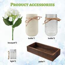 Bohemian Fall Mason Jar Floral Arrangements, Living Room Decorative Vases, Dining Room Ornaments, With String Lights - Centerpieces On A Rustic Wooden Tray, Thanksgiving Artificial Rose Bouquet Table Decoration, Farmhouse-Style Ladies' Gift. - trắng - Xem 6