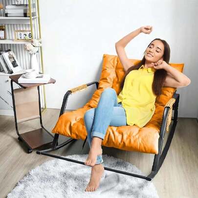 Sillón Individual Reclinable Mecedora Puff, 127 x 92 x 80 cm, para Sala Interior y Exterior (Naranja),40793436