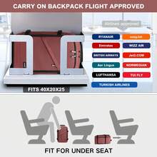 Waterproof 20L Carry-On Travel Backpack 40x20x25cm Lightweight Underseat Cabin Bag Large Capacity For Men And Women - 酒紅色 - 查看 7