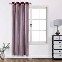 1pc Hollow Star Curtain, Polyester With Lace Sheer Double Layer Curtain, Darkening Bedroom Window Curtain, Cute Unique Princess Style Curtain Suitable For Holidays - Burgundy - View 17