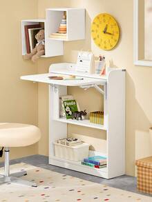 SoBuy Folding Office Desk, Computer Desk, Workstation With 3 Shelves, White, W64 X D58 X H82cm, FWT92-W - White - View 2