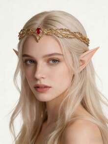 1件/2件装优雅水晶叶仙女皇冠，带束带配件 - 古铜色，完美适用于婚礼、生日、角色扮演、服饰首饰、舞会和单色系发带/头饰 - 彩色 - 查看 1