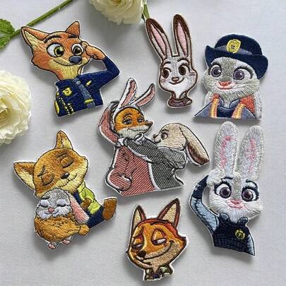 7pcs Disney Zootopia Animal City Embroidered Patches, Zootopia Animal City Embroidered Patches, Disney Party Favors, Cute Cartoon Nick & Judy Embroidered Patches, Clothing Appliques, Fabric Stickers, DIY Garment Sewing Accessories, Iron-On/Sew-On, Suitable For Backpacks, Clothes, Shoes, Hats, Curtains, Phone Cases Etc, DIY Handmade Cartoon Embroidered Sewing Patches Decorations