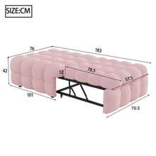 Upholstered Bed, 2-In-1 Footstool, Pull-Out Sofa Bed, Single Bed, Puffy Bed, Teddy Fabric, Pink - Pink - View 2