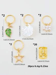 28pcs Ramadan Series Hair Accessories - Star, Moon, Leaf, Shell Pendant Hollow Design Hair Clips, Fashion & Unique - Gold - View 6