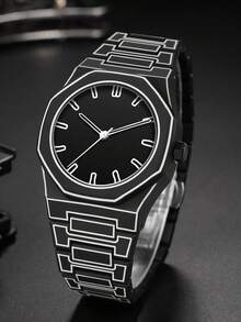 TOMI Classic Men's Student Business Matte Oil Plastic Bead Quartz Watch Set, Fashionable Men's Watch Suit Suitable For Daily Life And Holiday Gifts - Black - View 3