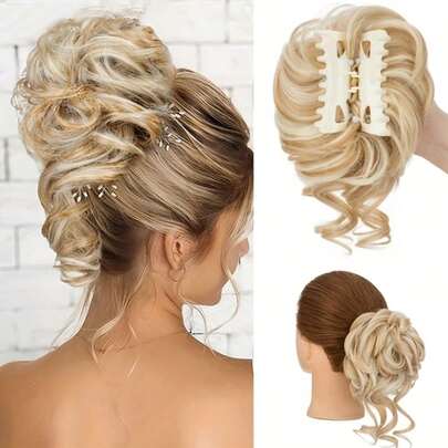 Elegante clip de cabello sintético ondulado - Clip de cabello negro adecuado para peinados de moño desordenado de mujeres y niñas, accesorio de cabello multifuncional para un estilo versátil