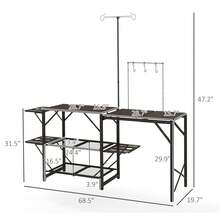 Outsunny Camping Kitchen Table, Aluminum Portable Outdoor Cooking Table, Fold-Up Cook Station With Windscreen And 3 Enclosed Cupboards For BBQ, Party, Picnics, Backyards - 黑色,長 68.5 英寸 x 寬 19.7 英寸 x 高 47.2 英寸 - 查看 3