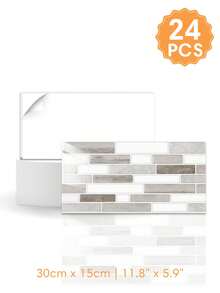 1/12/24片装亮面自粘墙贴 - 30厘米 x 15厘米，防水浴室墙贴，家居DIY装饰，现代风格，适用于厨房、卧室、房车等，装饰墙贴 - 彩色 - 查看 12