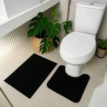 Non-Slip Chenille Soft Comfort Touch Bathroom Mat Kit 2pcs - Black - View 8