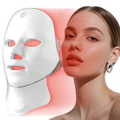 Ulepszona 7-kolorowa maska do twarzy z terapią światłem LED – ujędrnia i regeneruje skórę, zasilana przez USB, dostępna w wersji na twarz i twarz/szyję, wbudowana bateria litowa 400 mAh, bezzapachowa, biała – odpowiednia do codziennej pielęgnacji skóry w domu, delikatna pielęgnacja skóry twarzy, idealny prezent dla kobiet