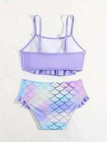 Bộ bikini cho bé gái tuổi teen, thời trang, thanh lịch, bộ đồ bơi thường ngày, thiết kế vải in kỹ thuật số dễ thương, dây đeo có thể điều chỉnh, cổ tròn, kiểu dáng mới, thích hợp cho bơi lội, kỳ nghỉ, bãi biển, bikini 2 mảnh. - Màu tím hoa cà - Xem 2