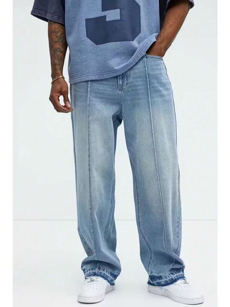 Men's Street Style Loose Casual Jeans, Relaxed Fit - Fashion Casual All/Global/Universal Loose - Medium Wash - View 1