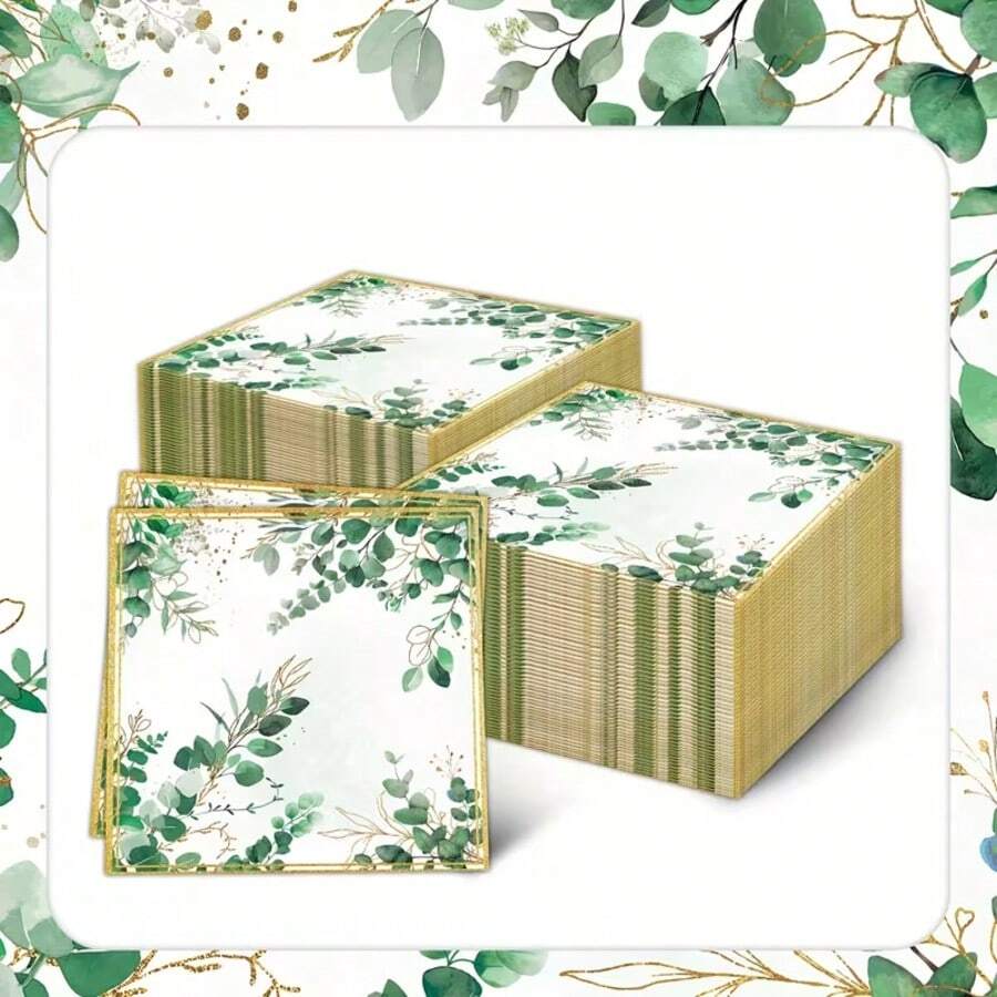 20pcs/40pcs/60pcs Green Eucalyptus Leaf Paper Napkins, 6.5 Inch Disposable Gray-Green Leaf Lunch Cocktail Party Napkins, Suitable For Home, Wedding, Birthday, Baby Shower, Bridal Shower, Anniversary, Tea Party/Garden Party Supplies - Multicolor - View 1
