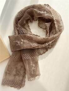 1pc Solid Color Lightweight Lace Scarf For Women, Decorative Neck Scarf, Suitable For Spring/Autumn, Summer Hair Tie