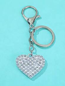 1pc Elegant Cute Casual Zinc Alloy Full Rhinestone Heart Shaped Keychain, Car Key Chain, Backpack Pendant, Holiday Gift - Silver - View 8
