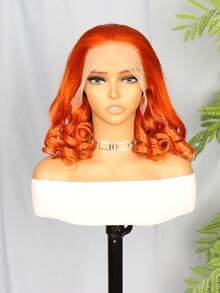 混合发丝由真人头发与合成纤维和蛋白质丝混合制成。短款自然波浪假发，无胶短款波浪波波头假发，13x4蕾丝前额侧分蓬松波浪假发，女士齐肩卷发合成假发，蕾丝分缝，180%密度。 - S350 - 查看 3