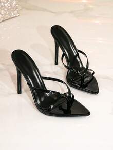 女士性感交叉绑带露趾细高跟凉鞋 - 黑色 - 查看 1