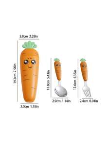 1 Set Of Carrot-Shaped Plastic Handle Stainless Steel Tableware Three Pieces Set Boxed