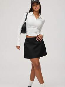 Blazique Women's Sportswear Casual Tight-Fitting Polo Collar V-Neck Long Sleeve Top Spring - White - View 2
