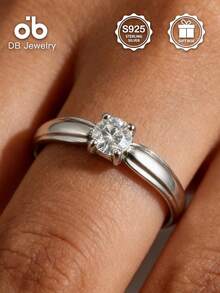 925纯银戒指，优雅单石设计，镶嵌闪亮立方氧化锆，高品质礼物，适合情人节/生日、婚礼、日常佩戴，附赠礼盒 - 鋯石戒指 - 查看 6