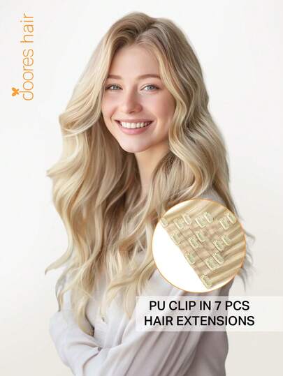 DOORES Seamless PU Clip 7PCS 110g In Human Hair Extension Dark Gold Highlights Bleached Gold 100% Real Human Hair Invisible And Comfortable Natural Integration Light & Comfortable Dream Hair Premium Virgin Hair Extensions For Women Girls Daily Use Easy To Wear Remy Hair Extensions Charm Elegant Casual Holiday Outfits Cosplay Campus School Sport Vacation Travel Festival Prom Outdoor Cosplay