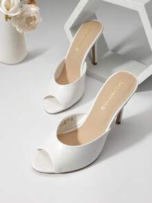 Women High Heels Stiletto Mule Sandals, Sexy Peep Toe Slip On Sandals For Party Dressy Prom Wedding Casual Wearing - 白色 - 查看 1