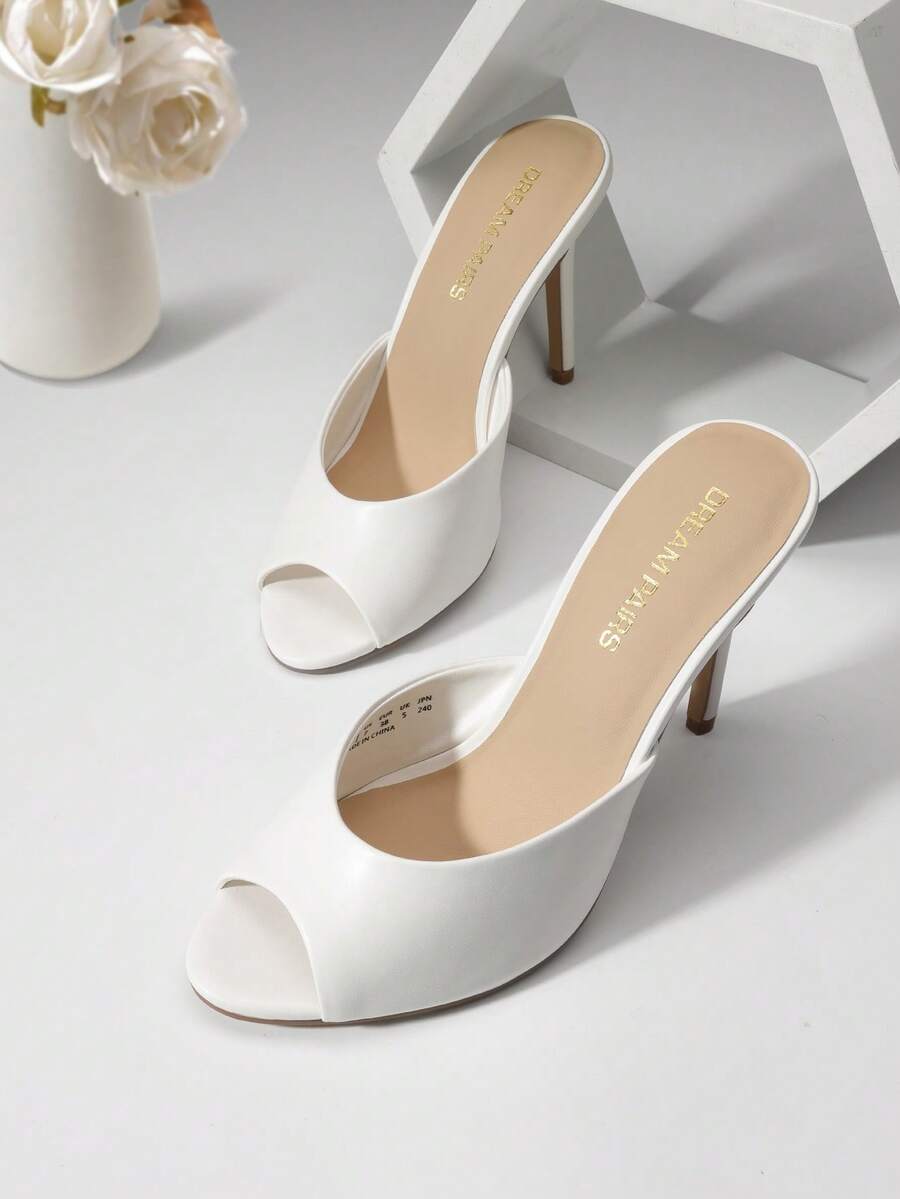 Women High Heels Stiletto Mule Sandals, Sexy Peep Toe Slip On Sandals For Party Dressy Prom Wedding Casual Wearing - 白色 - 查看 1