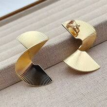 1对复古朋克风不对称螺旋扇形夹式耳环，无需耳洞，女士金属耳环饰品 - clip - 查看 4