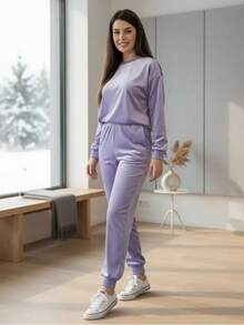 Women's Long Sleeve Velvet Plus Size Set With Pockets HF-CON-050 - Lavanda - View 1