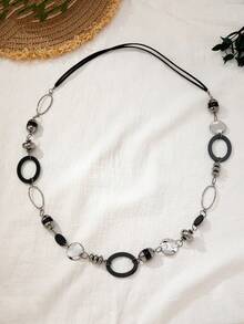 1件时尚复古黑色长项链，适合女性佩戴或作为礼物 - 黑色 - 查看 4