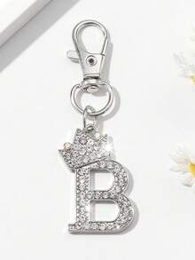 1pc Unisex New Alloy Rhinestone Letter Keychain, Creative Personalized Shiny Letter Accessory, Fashion Bag/Car Key Chain, Holiday/Birthday Gift - Silver - View 12