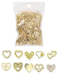 40Pcs/Set Random Silver Metal Nail Charms Assortment, Including Star Nail Studs, Shiny Cross, Cute Planet Zinc Alloy Nail Decals And 3D Y2K Rhinestone Nail Jewelry, Nail Art Accessories Nail Supplies Nails Nail Gems - 黃金6 - 查看 7