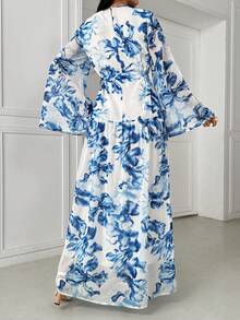 Women's Elegant Floral All-Over Print Arabic Style Dress - Multicolor - View 2